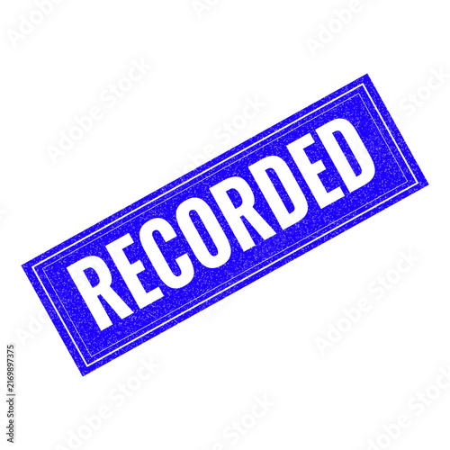 Recorded badge with red diagonal stripe and white text isolated on transparent background