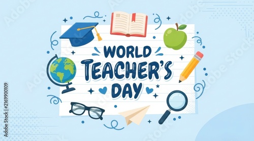 Happy World Teachers Day blue educational greeting design