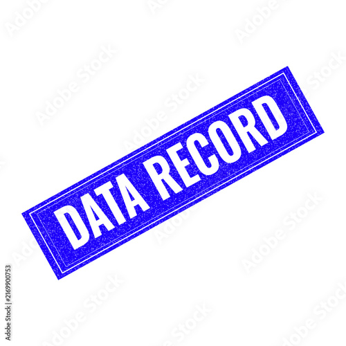 Vibrant blue data record label with bold white text isolated on transparent background