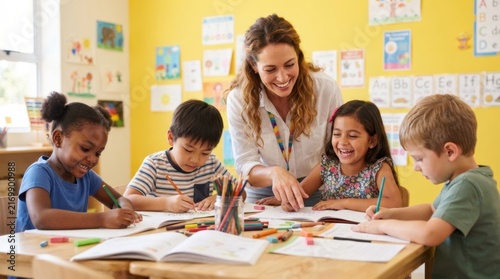 Teacher Helping Students in Classroom