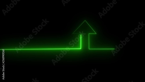 The neon shine up arrow glows brightly in vibrant shades of green and yellow. Its sleek design exudes energy, symbolizing upward movement 4k video..