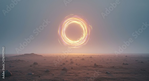 Solar Eclipse over Desert Landscape Horizon.