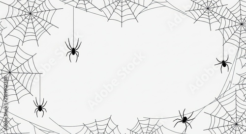Spiders and cobwebs on white background.