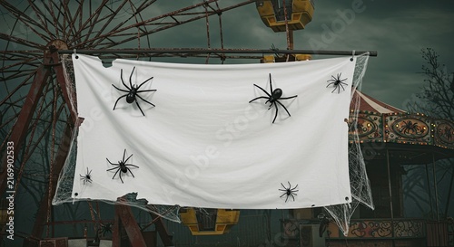 Spooky Halloween spider web banner decoration.