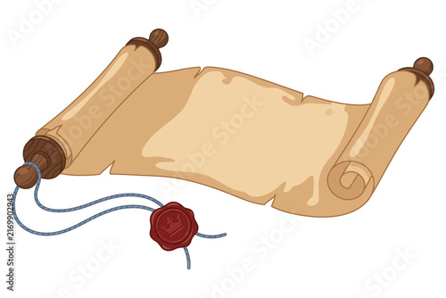 Unrolled ancient scroll with wax seal during a historical presentation concept vector silhouette