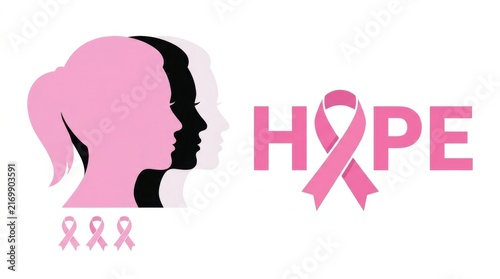 Hope breast cancer awareness typography with female silhouette