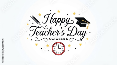 Happy Teachers Day minimalist greeting with school icons