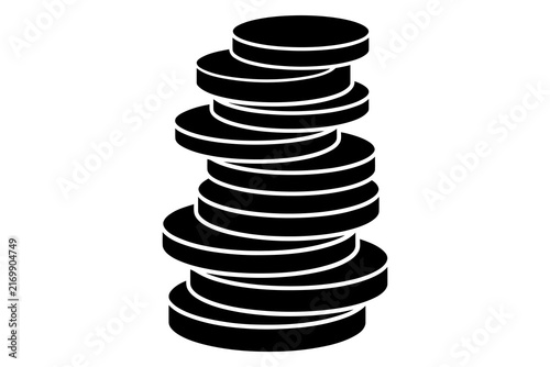 Stack of coins with simple silhouette against white background for financial concepts and wealth