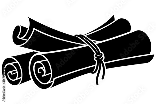 Rolled Parchment Scrolls Tied With String Against White Background Simple Silhouette