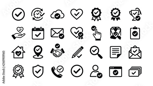 Collection of various checkmark icons for business and communication  symbols and signs