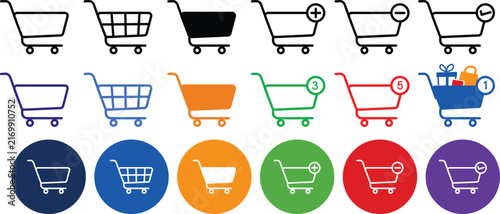 Shopping Cart Trolley Icon Collection in Multiple Colors for E-Commerce and Retail Vector Set