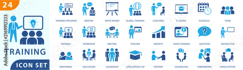 training icons. training icon set. Set icon of training. Vector illustration editable.	