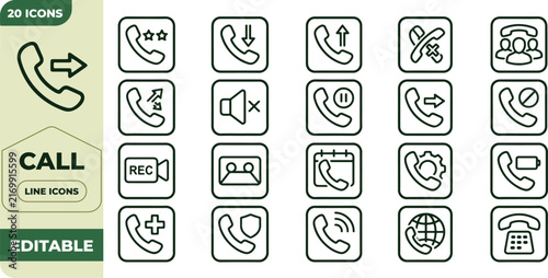 Bild auf Leinwand Phone call and contact line icons set