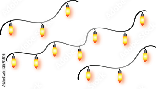 Glowing Yellow Christmas String Lights Garland Vector Illustration