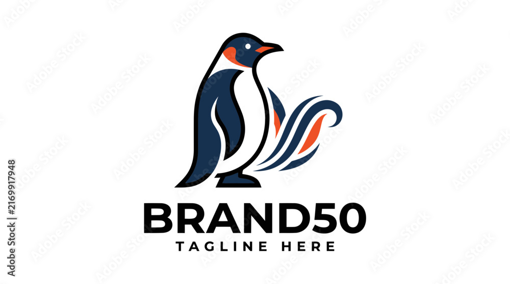 Obraz premium Modern artistic penguin logo design with fluid abstract lines.