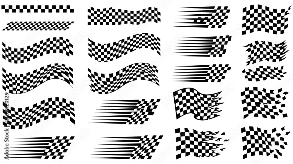 Fototapeta premium A diverse collection of checkered flags showcasing various waving styles orientations and dynamic arrow like patterns for racing and competitive events