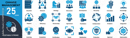 Change management Web Icon Set in Blue style Flat. Editable icons collection vector illustration