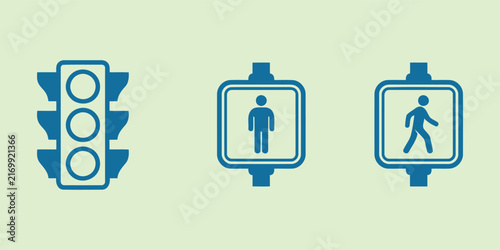 Traffic signal and pedestrian crossing icon set