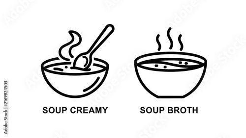 Soup icons depicting creamy soup and clear broth variations with delicious