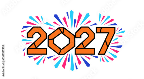 Stylized 2027 Year Typography with Colorful Decorative Burst Elements.