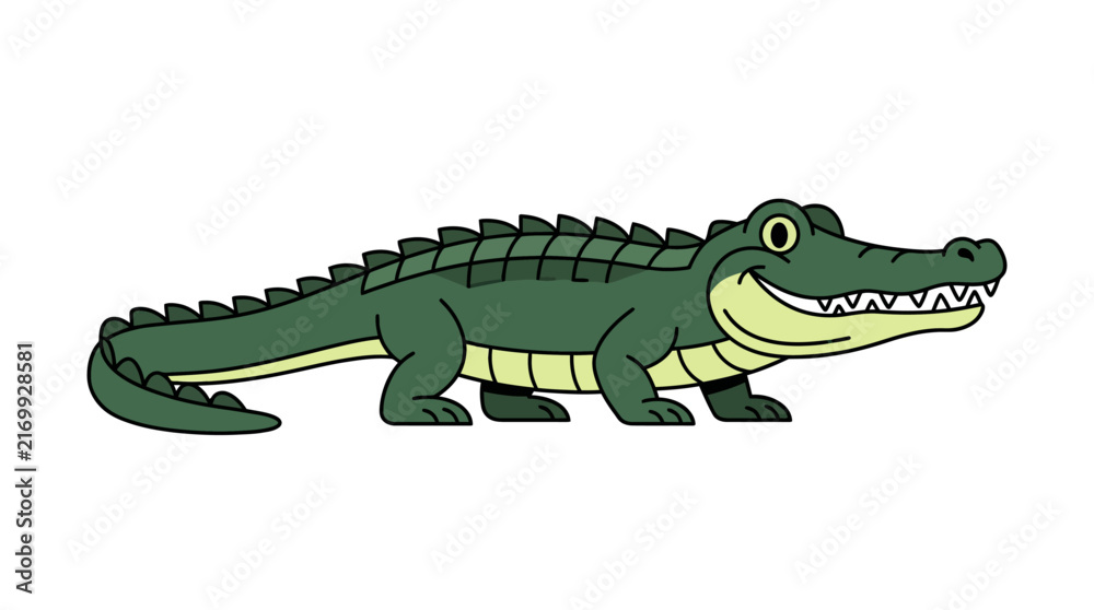 Fototapeta premium Cute Cartoon Crocodile Illustration Standing Sideways.