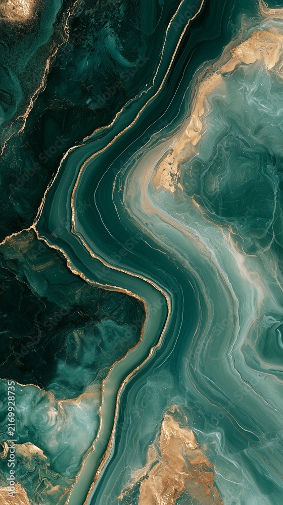 Obraz premium Abstract turquoise and gold marble texture with flowing patterns and rich color variations