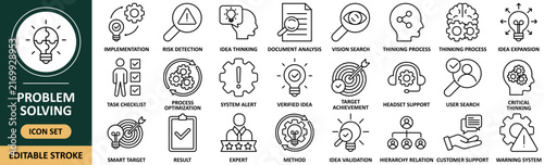 Problem Solving line icon set. thinking, resolve, answer, analysis, decision, idea, creativity collection. Editable stroke. Vector
