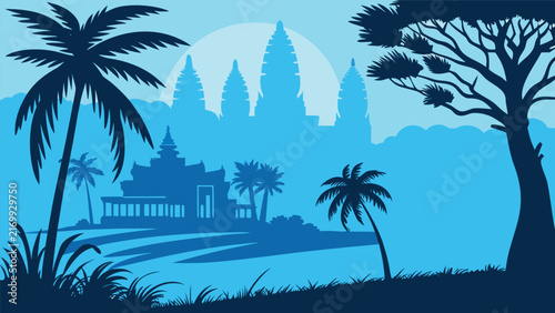 Minimalist Siem Reap Cambodia city skyline vector outline for Asia travel design