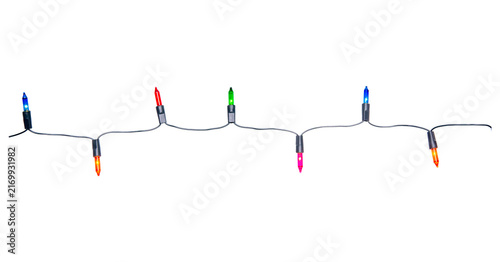 String of Christmas lights isolated on transparent background.