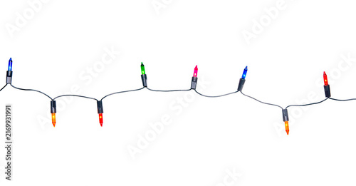 String of Christmas lights isolated on transparent background.