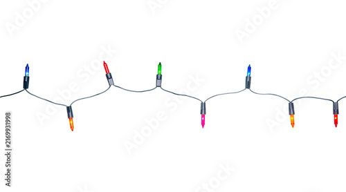 String of Christmas lights isolated on transparent background.