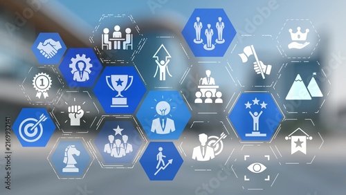 Leadership icons symbolize teamwork  vision  and decision-making. Leadership guides business  leadership inGists growth  and leadership supports management success. Gist