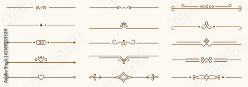 Collection of elegant decorative ornamental dividers. decorative line dividers with editable stroke. Vector isolated set.