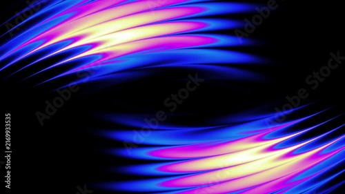 Abstract vibrant glowing holographic waves animation on black background