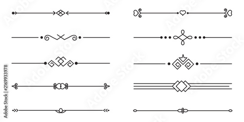 Decorative Text Dividers and Calligraphic Page Breakers Set - Elegant Black Lines and Filigree Ornaments for Wedding Invitations Book Design and Stationery Vector