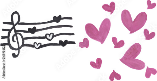 Musical Staff and Hearts Elements Set