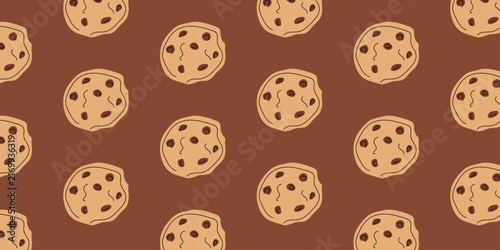 Hand Drawn Chocolate Chip Cookie Pattern, Cute Bakery Dessert and Sweet Snack Background