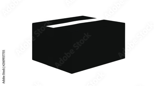Shipping box icon, a minimalist black silhouette of a cardboard package with a single white line on top, symbolizes delivery, logistics, and e-commerce operations in contemporary business and retail.