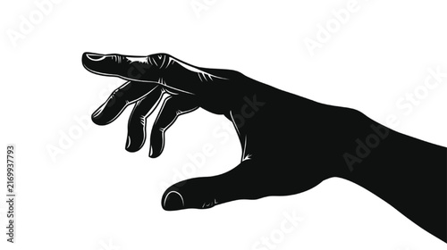 Human hand in stark black silhouette reaches out against a crisp white background, suggesting concepts of desire, connection, or grasping opportunities with a minimalist and impactful visual style.