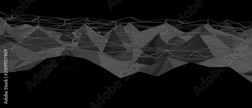 Foto Futuristic digital landscape with wireframe overlay represents complexity and co