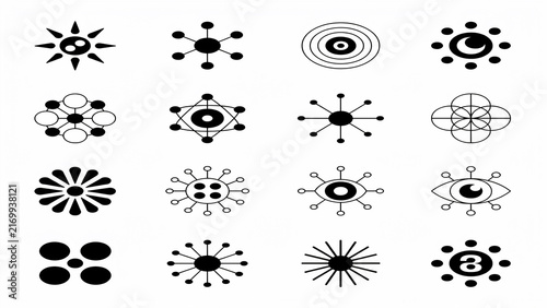 Black and white line art collection of various floral and plant designs including flowers leaves decorative botanical elements flower vector