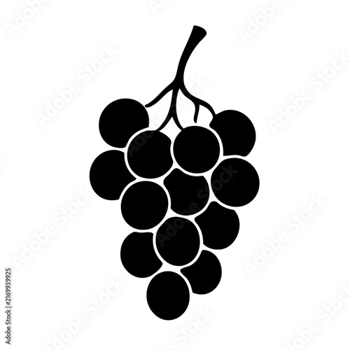 Black grape bunch silhouette icon isolated on white background for food and wine design.
