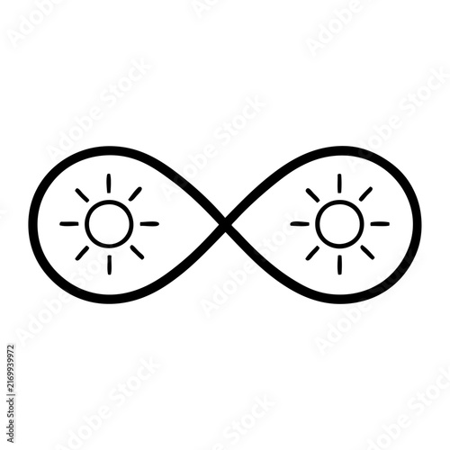 Infinity symbol with sun icons representing eternal solar energy and sustainable power.