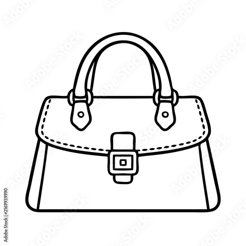 Handbag line art icon, simple black and white fashion accessory vector illustration.