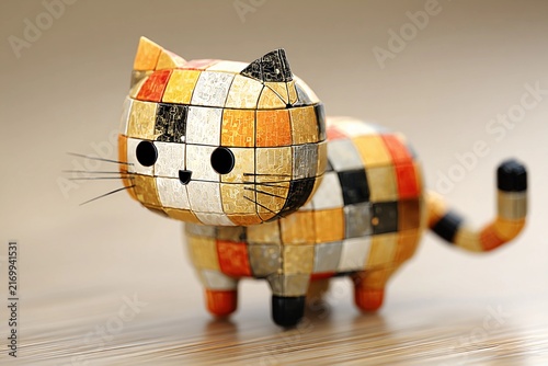 Charming Pixel Cat Made of Colorful Square Shapes in a Cozy Setting Generative AI