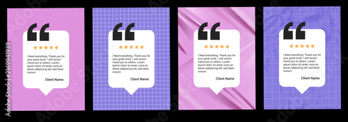 Fotografie Testimony layout set of 4 portrait quote cards with speech bubble shapes