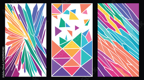 Canvastavla Abstract colorful triptych art modern geometric digital illustration