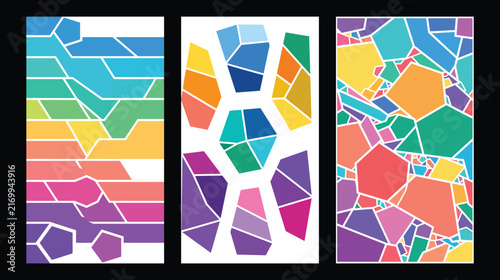 Cuadro en lienzo Abstract colorful geometric patterns triptych modern art background