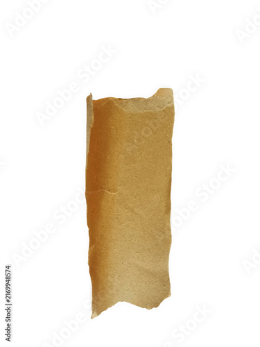 A torn strip of old vintage paper with rough edges and a brown texture