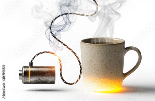 Business Concept Battery Power Coffee Energy Boost.